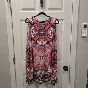 Pink and Navy Patterned Sleeveless Dress